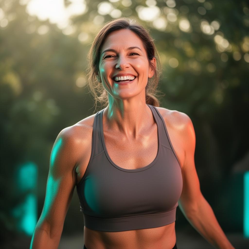 Smiling woman glowing with energy after an Altitude Therapy session